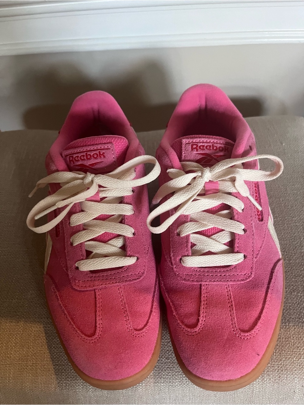 Reebok Women's Hot Pink Suede Lace-Up Sneakers